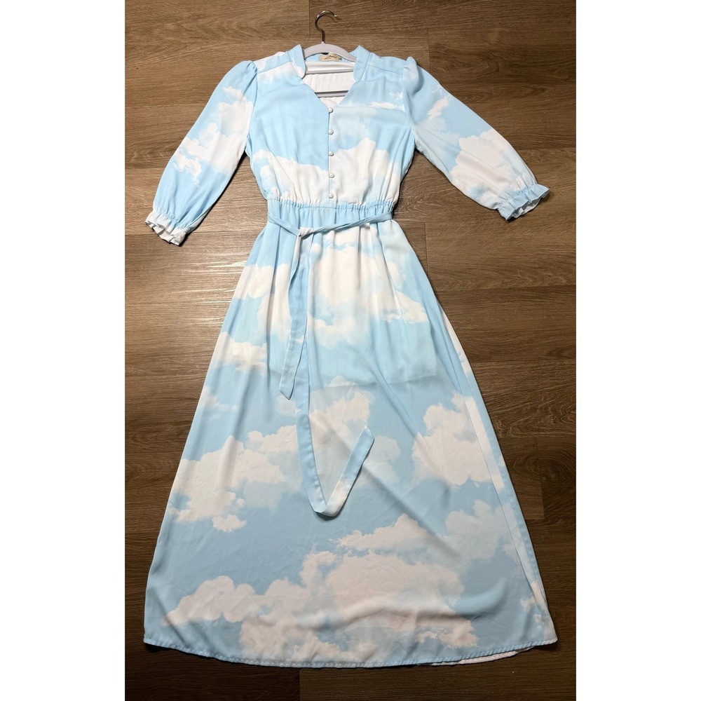 Miss Patina Heaven On Earth Cloud Print Midi Dress Blue White S - Picture 2 of 14